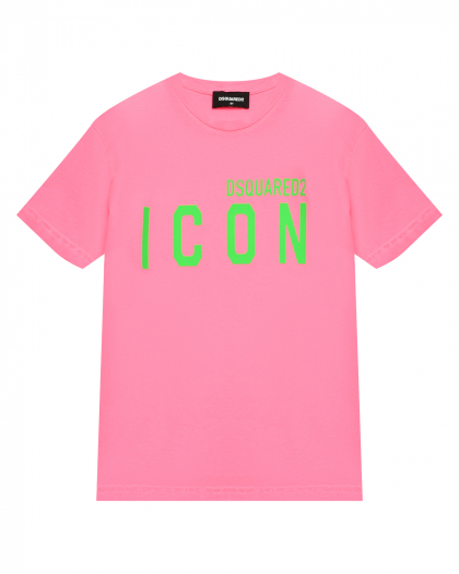 Футболка с зеленым лого, розовая Dsquared2 | Фото 1