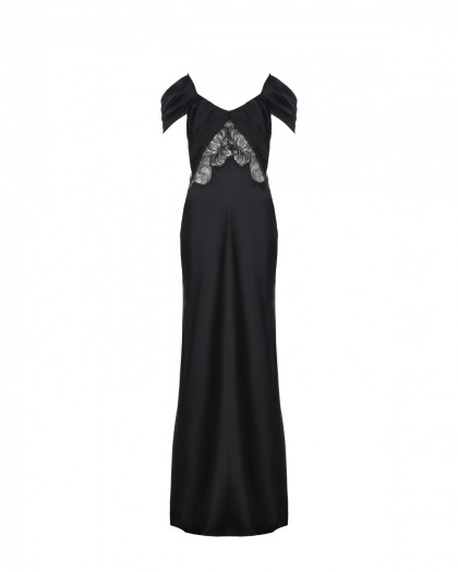 Платье со вставкой из гипюра, черное Alberta Ferretti | Фото 1