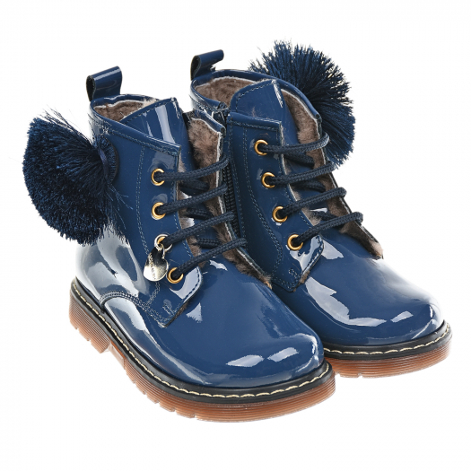 Синие ботинки с помпонами Monnalisa | Фото 1