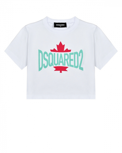 Укороченная футболка с лого, белая Dsquared2 | Фото 1