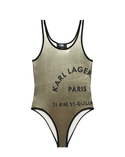 Купальник слитный с принтом логотипом, золотой Karl Lagerfeld kids | Фото 1