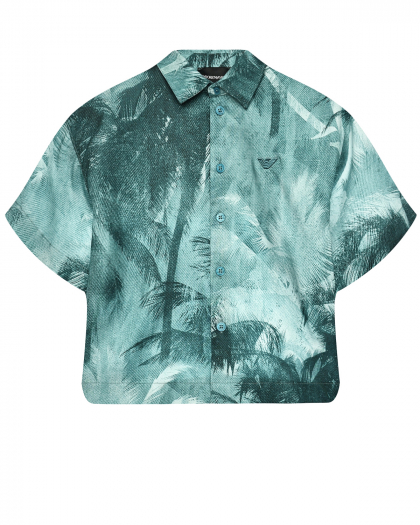Рубашка с принтом &quot;пальмы&quot;, зеленая Emporio Armani | Фото 1