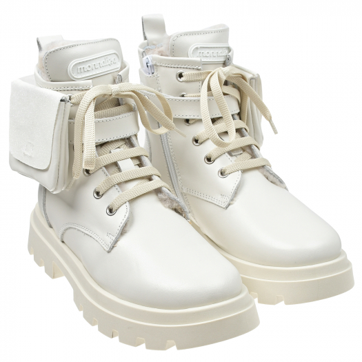 Белые кожаные ботинки Monnalisa | Фото 1