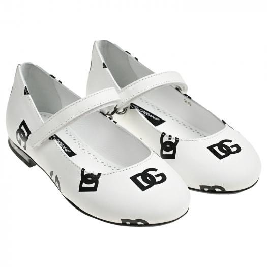 Туфли белые с черным лого Dolce&Gabbana | Фото 1