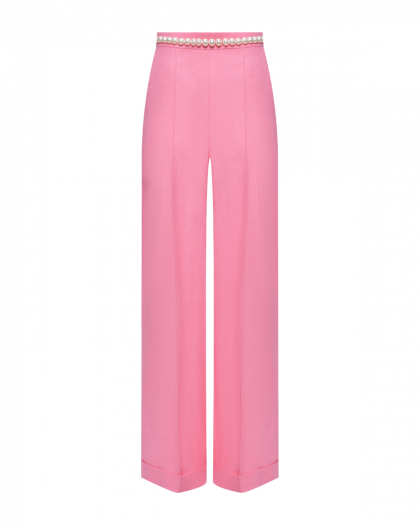 Льняные брюки с жемчугом на талии, розовые ALINE | Фото 1