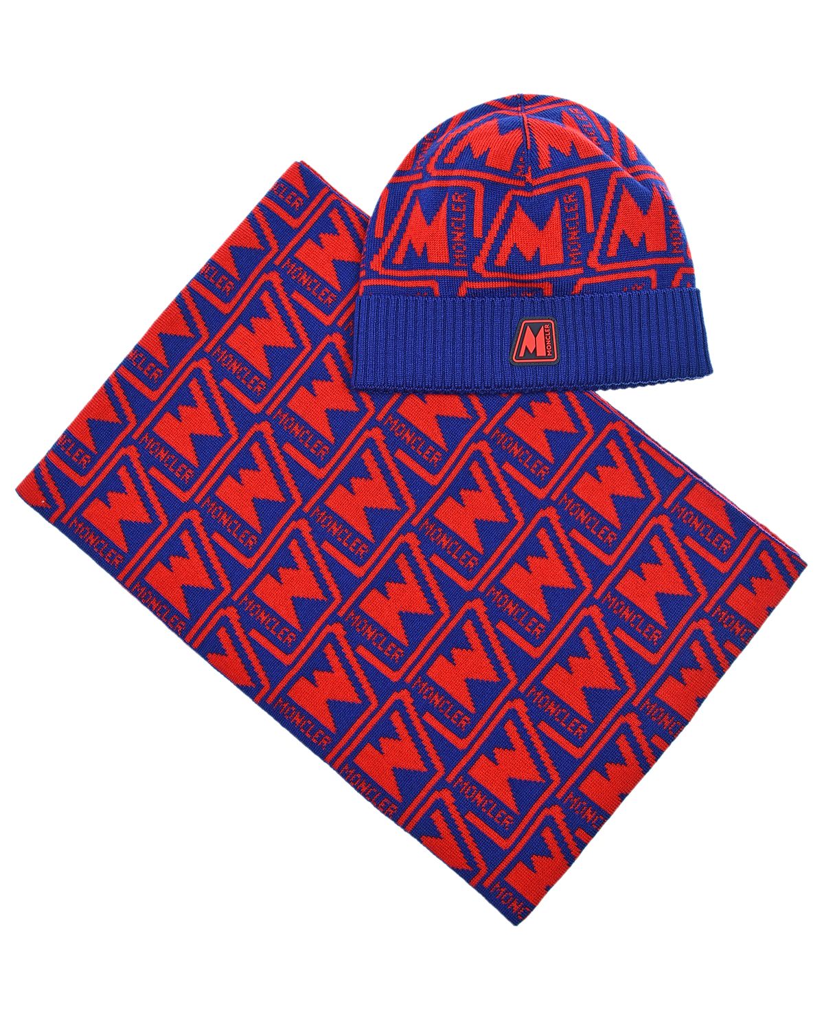 Комплект: шапка и шарф с логотипом Moncler детский, размер L, цвет синий - фото 1