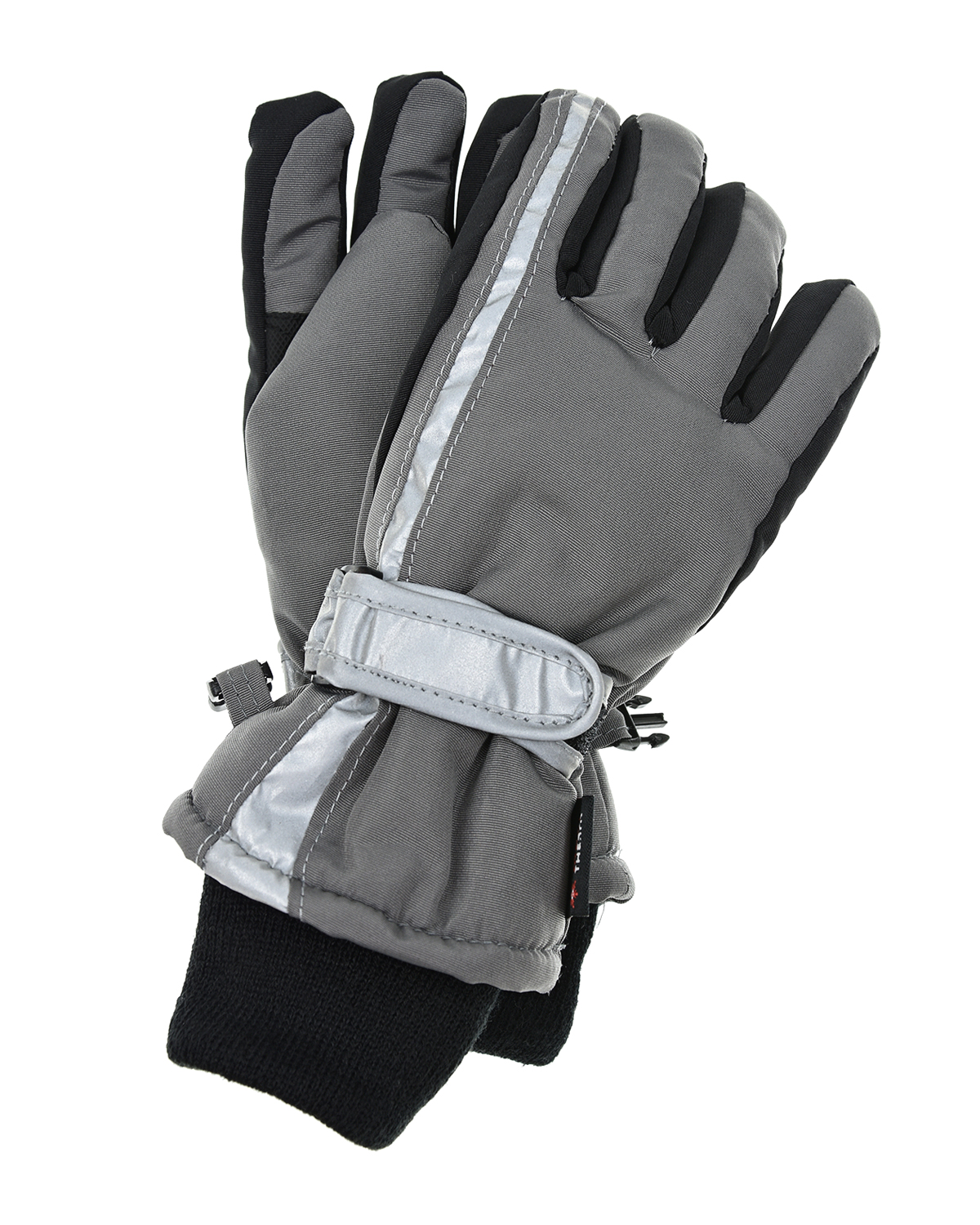 Серые непромокаемые перчатки со светоотражающими вставками MaxiMo детские, размер 2, цвет черный - фото 1