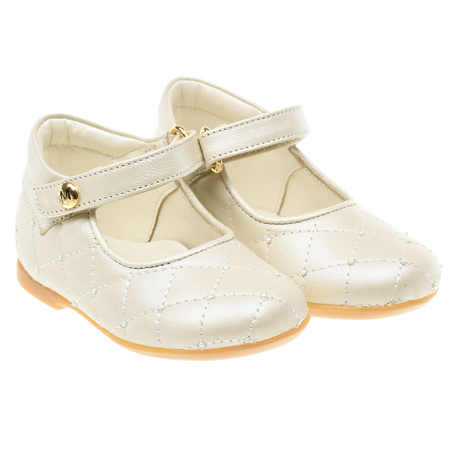 Кожаные туфли со стеганой отделкой Missouri детские, размер 19, цвет кремовый - фото 1