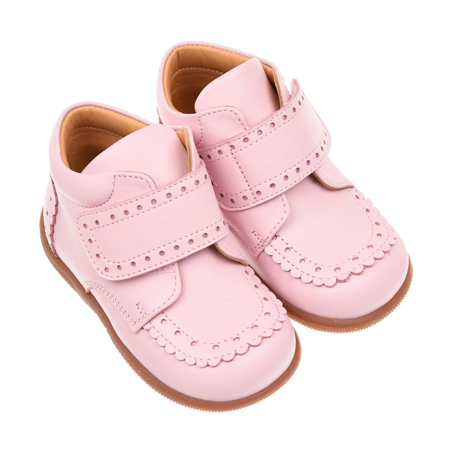 Розовые ботинки из кожи с перфорированным кантом Zecchino d Oro детские