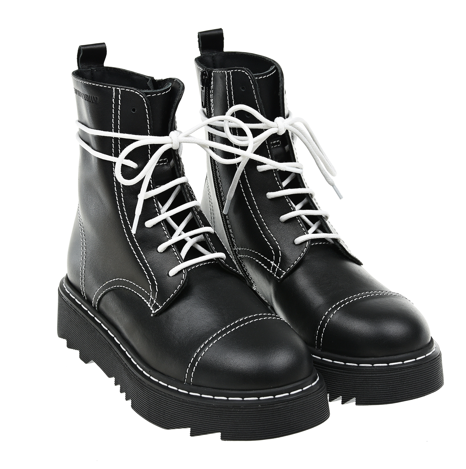 Высокие ботинки с белыми шнурками Emporio Armani детские, размер 34, цвет черный - фото 1