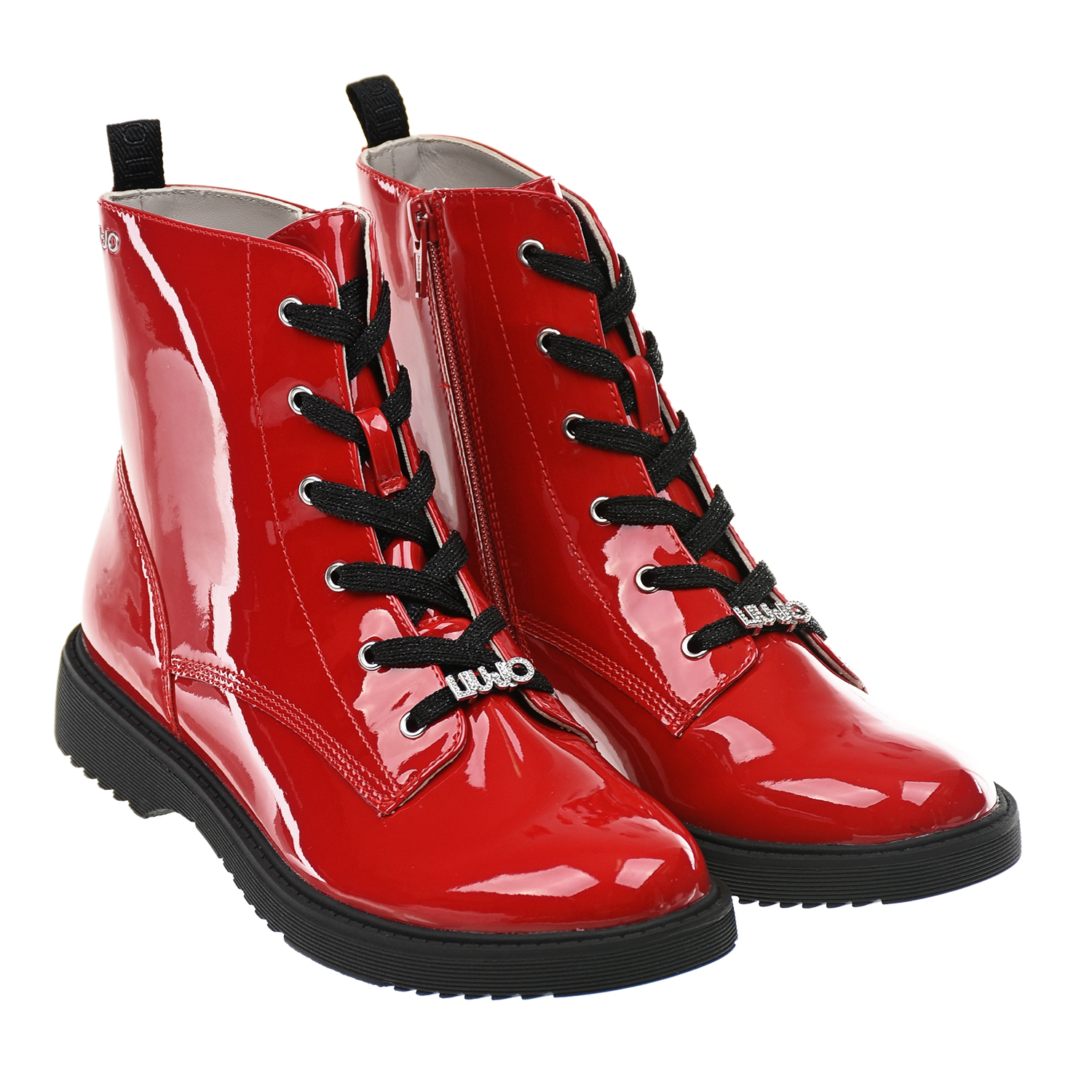 Лаковые ботинки с логотипом из страз Liu Jo детские, размер 29, цвет красный