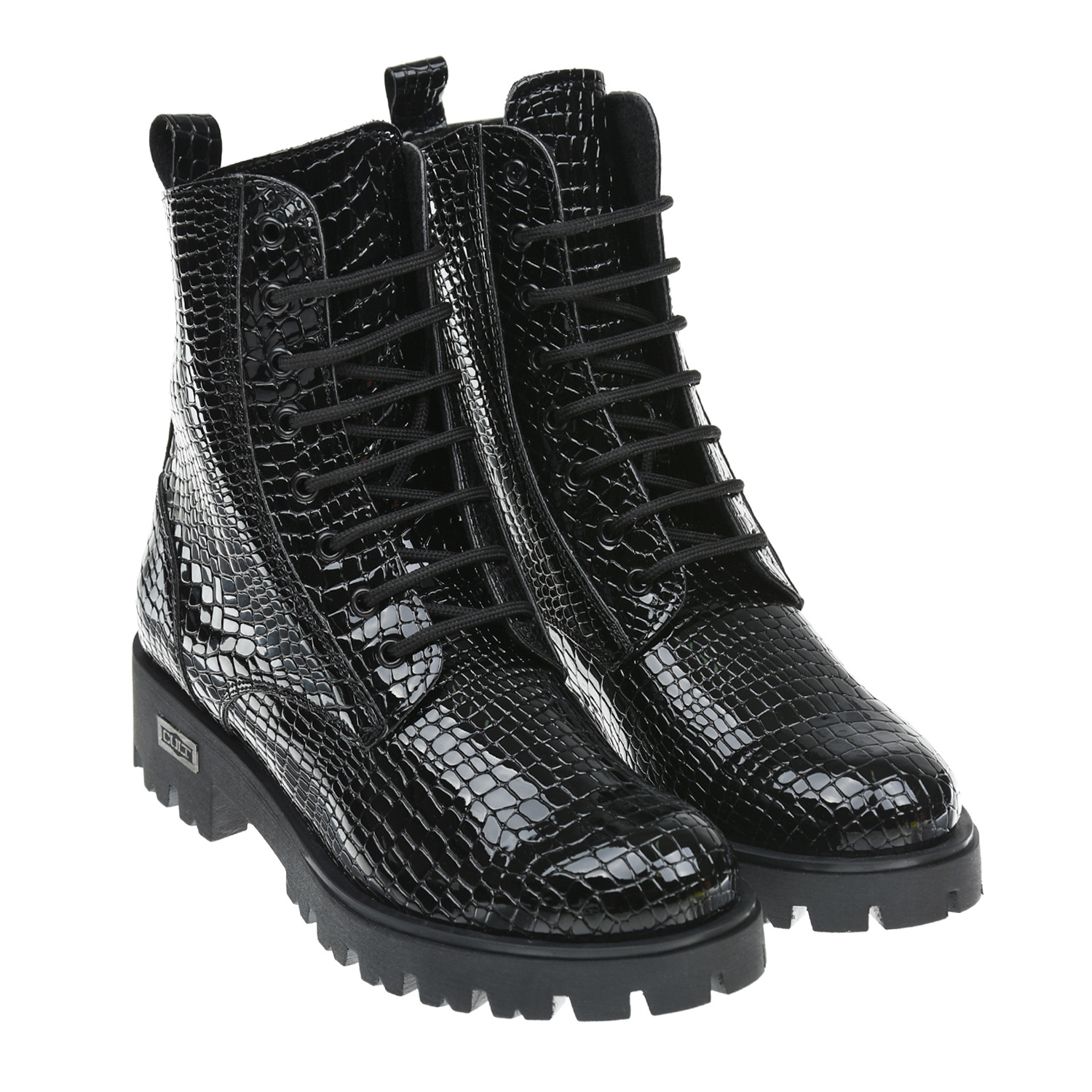 Ботинки из лакированной кожи с узором под крокодила CULT детские, размер 37, цвет черный