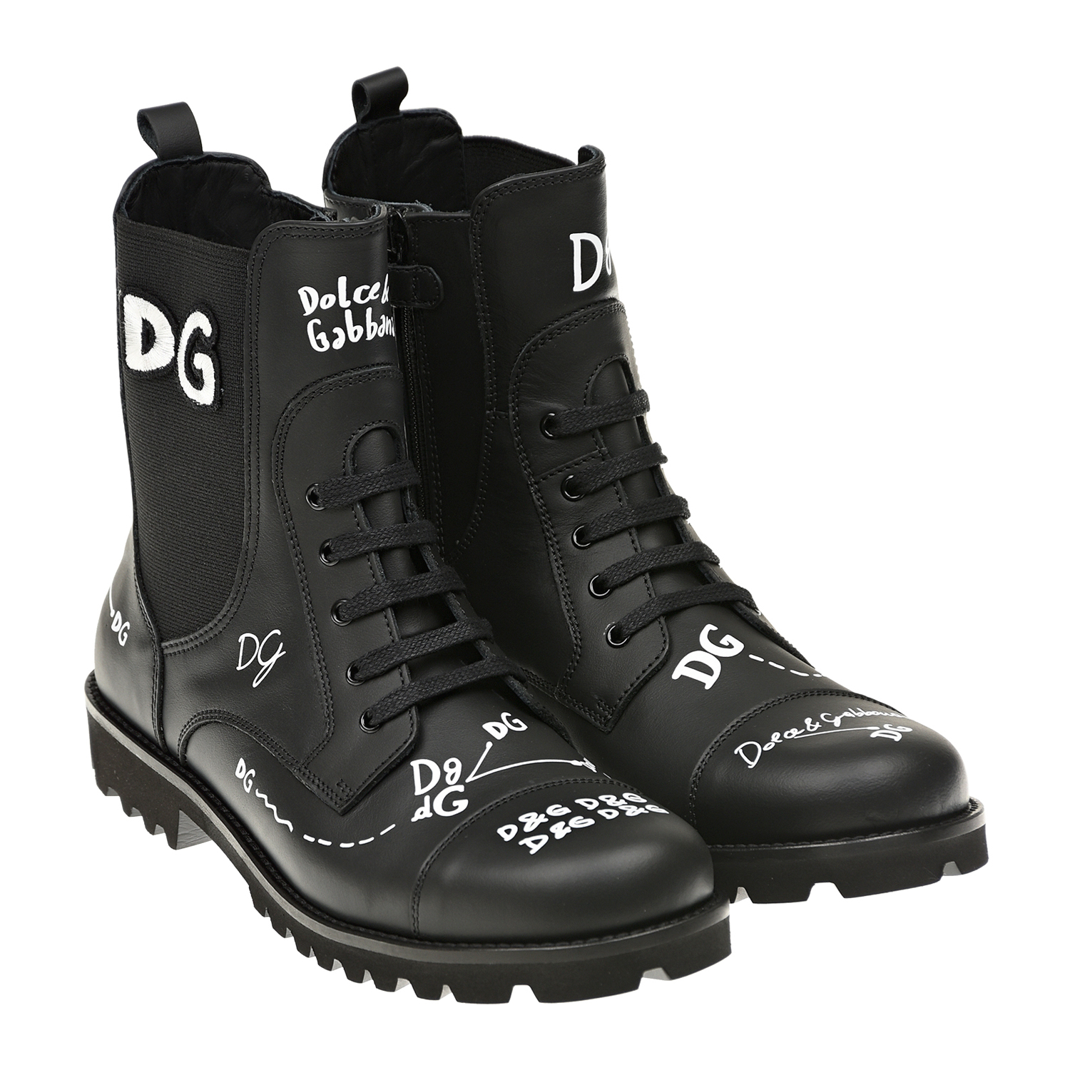 Кожаные ботинки с контрастным принтом Dolce&Gabbana детские, размер 27, цвет черный - фото 1