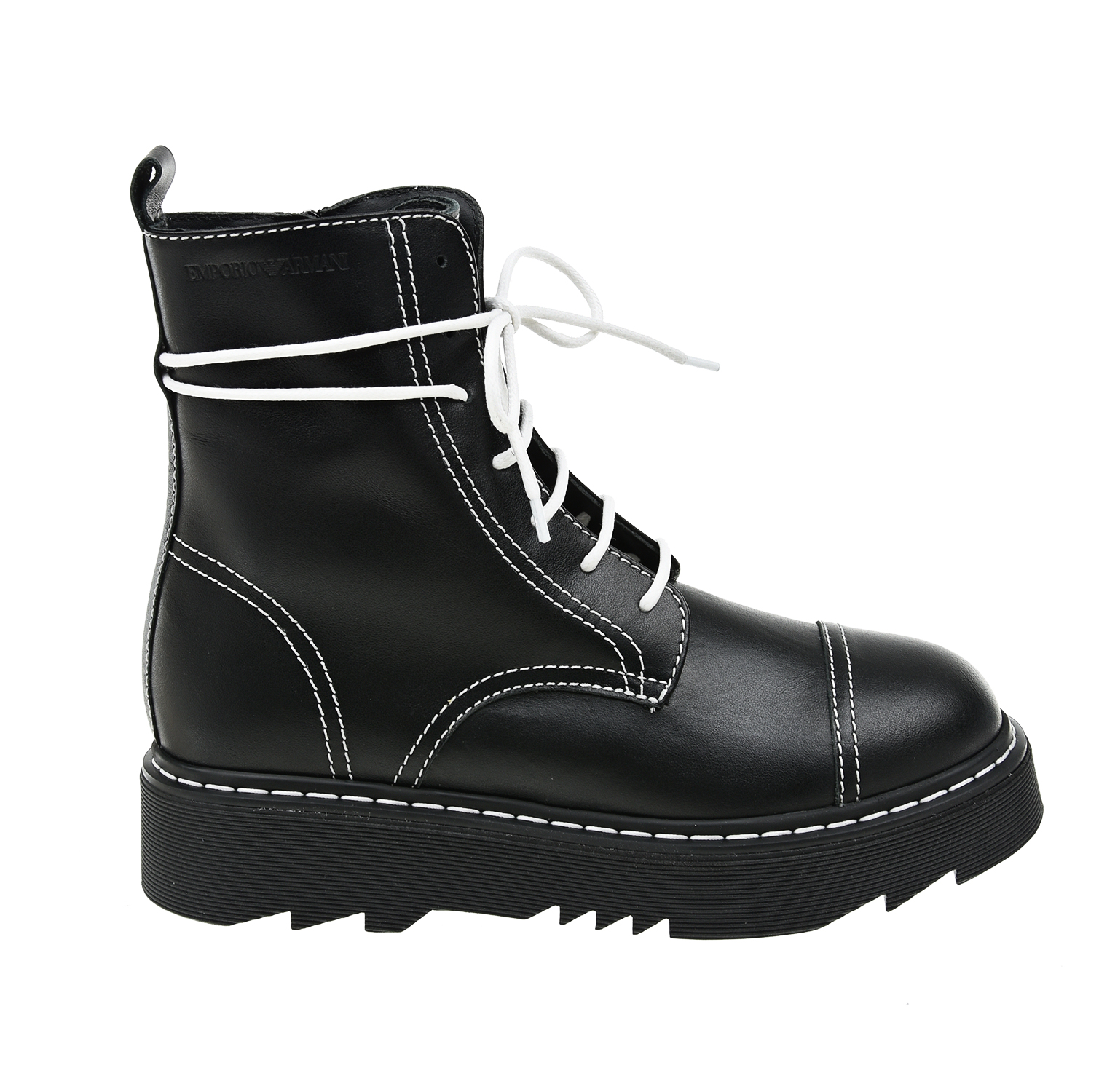 Высокие ботинки с белыми шнурками Emporio Armani детские, размер 34, цвет черный - фото 2