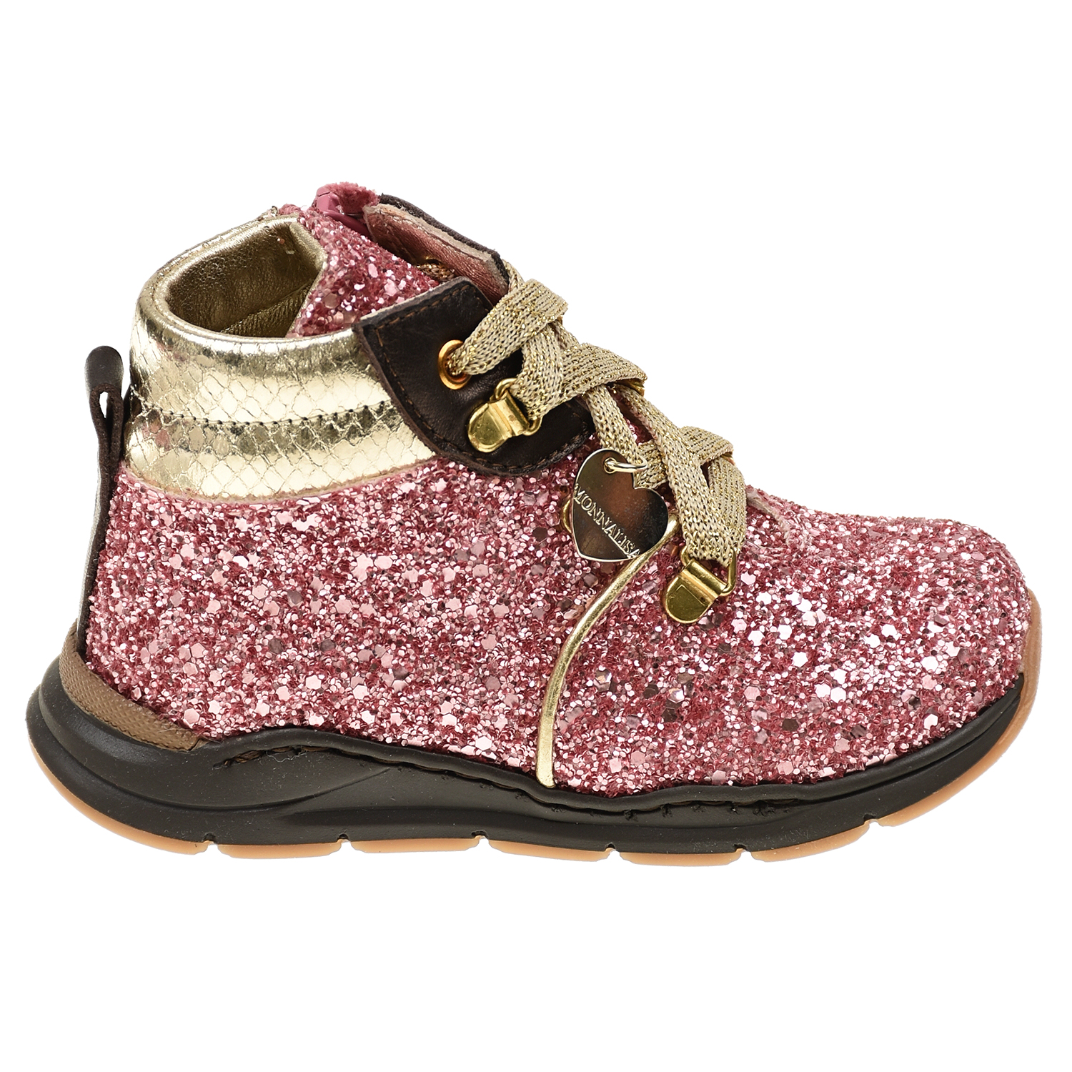 Розовые ботинки с глиттером Monnalisa детские, размер 22, цвет розовый - фото 2