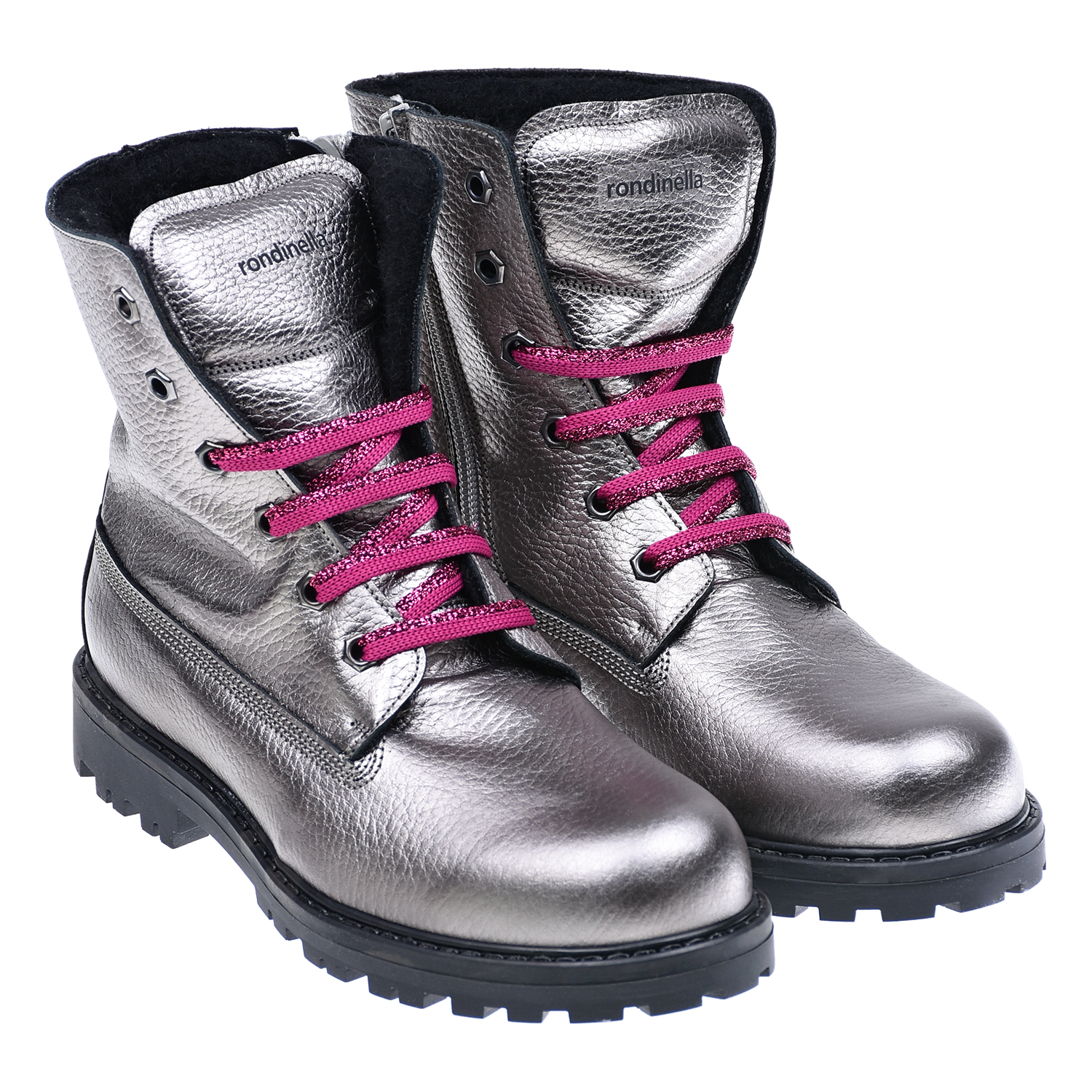 Серебристые ботинки с розовыми шнурками Rondinella детские, размер 27, цвет серебристый