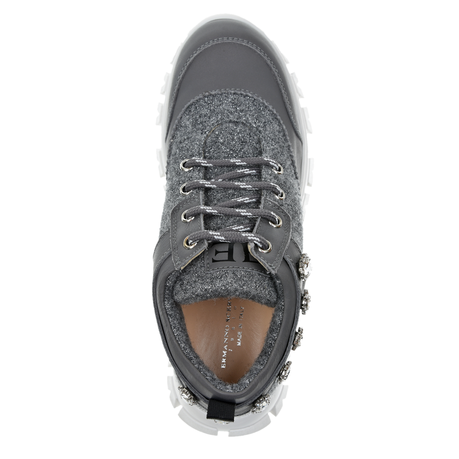 Серые кроссовки с крупными стразами Ermanno Scervino детские, размер 36, цвет серый - фото 4