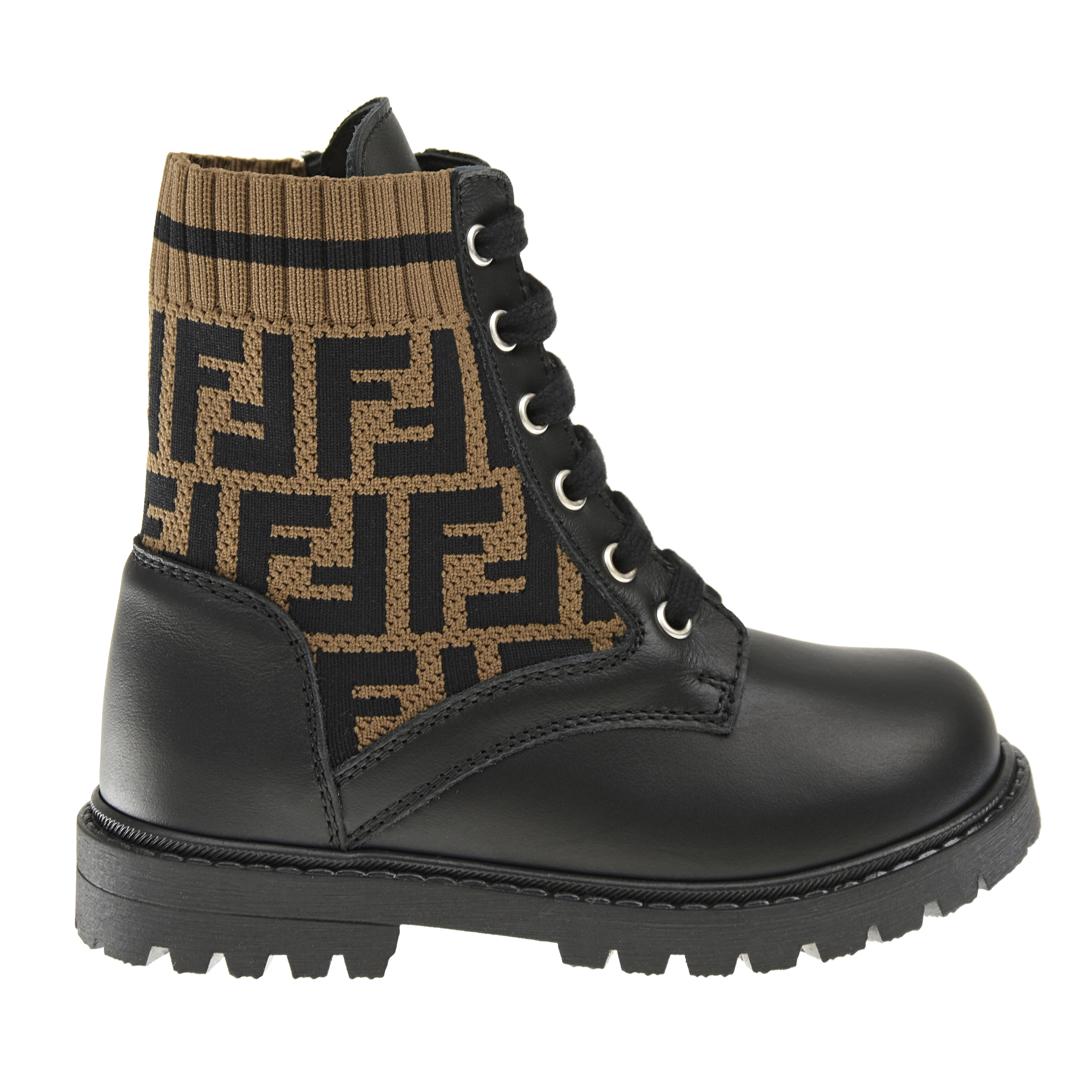 Черне ботинки с коричневой вставкой Fendi детское, размер 20, цвет черный - фото 2