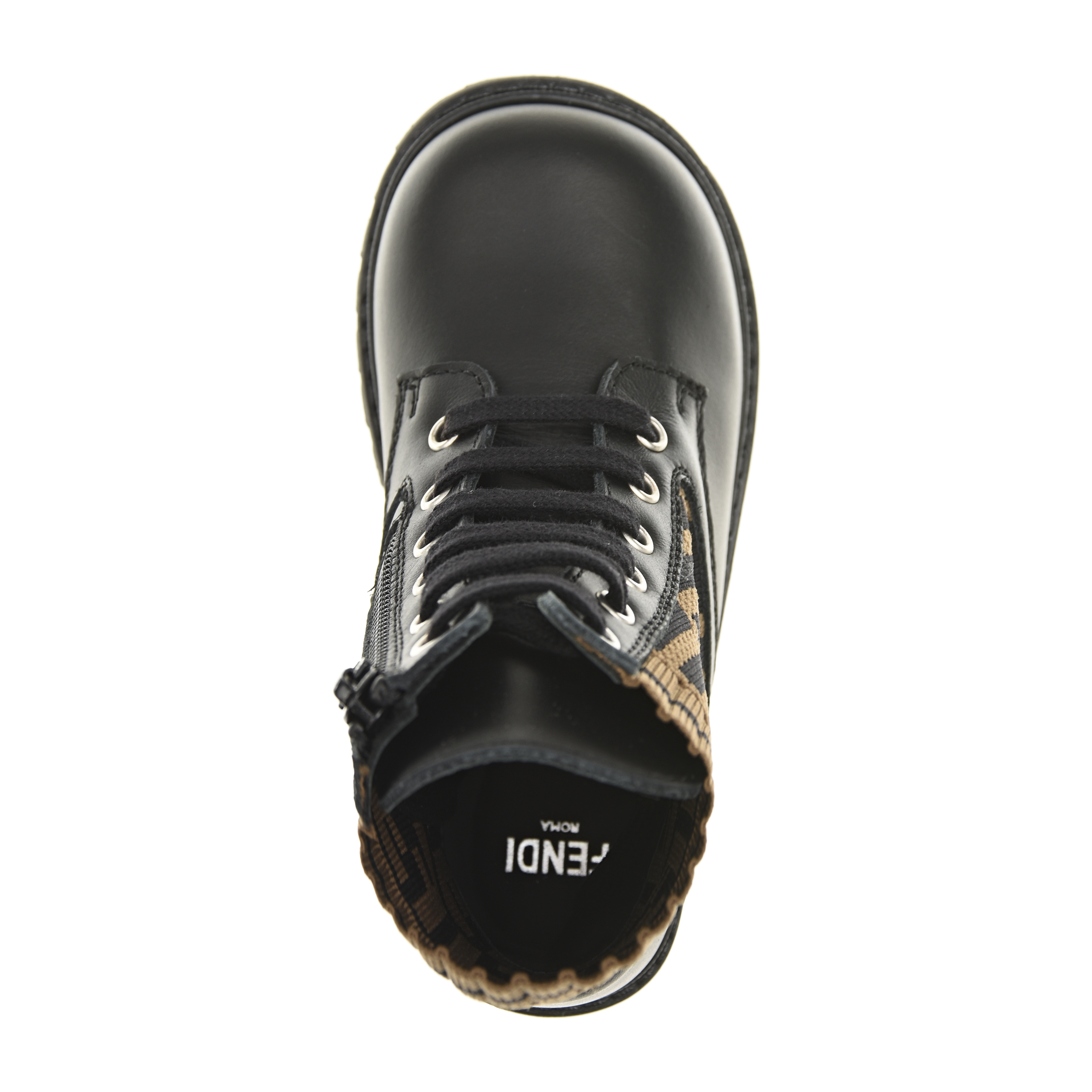 Черне ботинки с коричневой вставкой Fendi детское, размер 20, цвет черный - фото 4