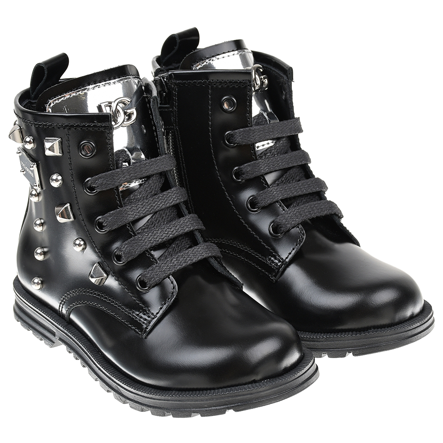 Черные ботинки с заклепками Dolce&Gabbana детские, размер 24, цвет черный - фото 1