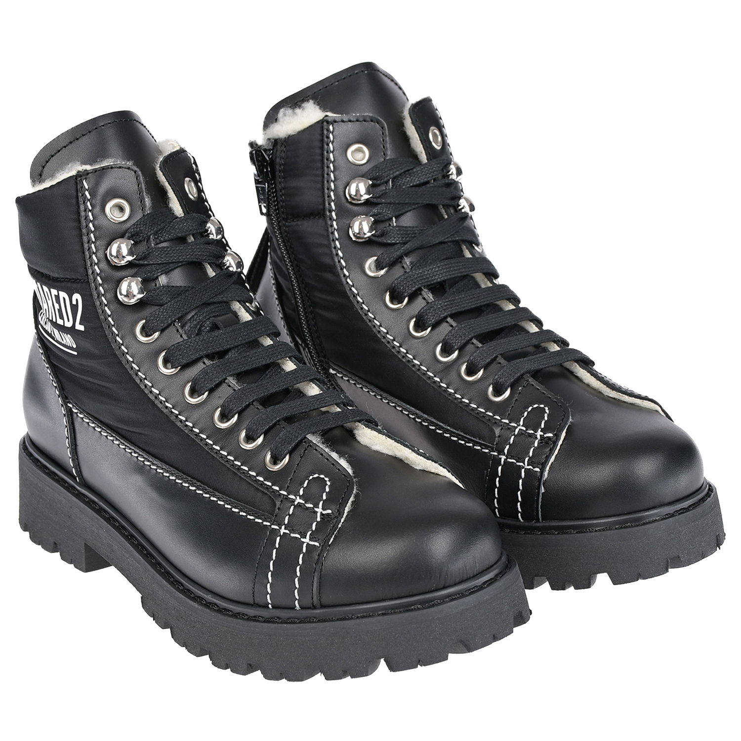 Черные ботинки с подкладкой из эко шерсти Dsquared2 детские, размер 34, цвет черный