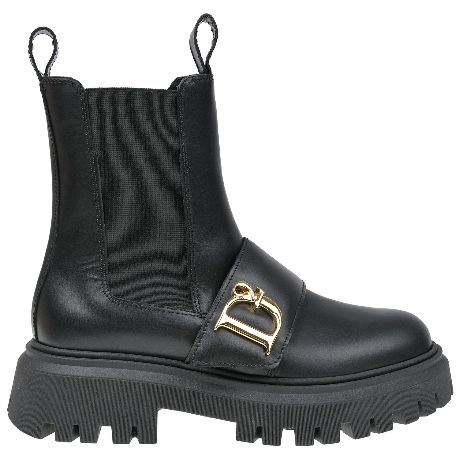 Кожаные ботинки челси с золотистым лого Dsquared2 детские, размер 37, цвет черный - фото 2