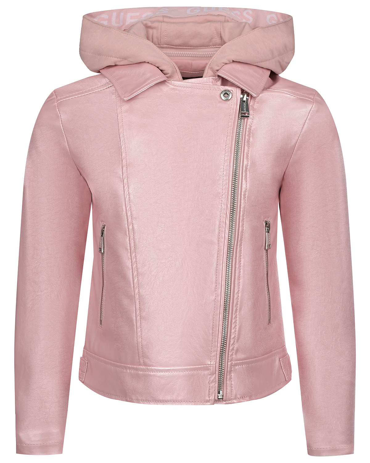Розовая куртка-косуха с капюшоном Guess детская, размер 122, цвет розовый - фото 1