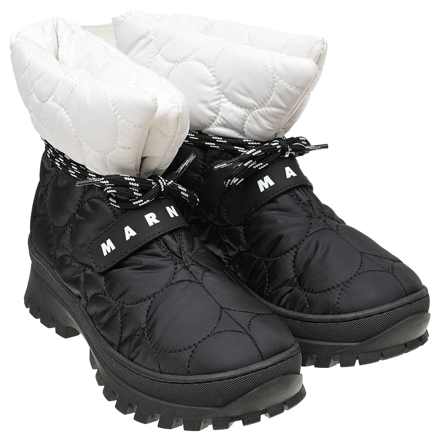 Черно-белые ботинки со стеганой отделкой MARNI детское, размер 34, цвет черный