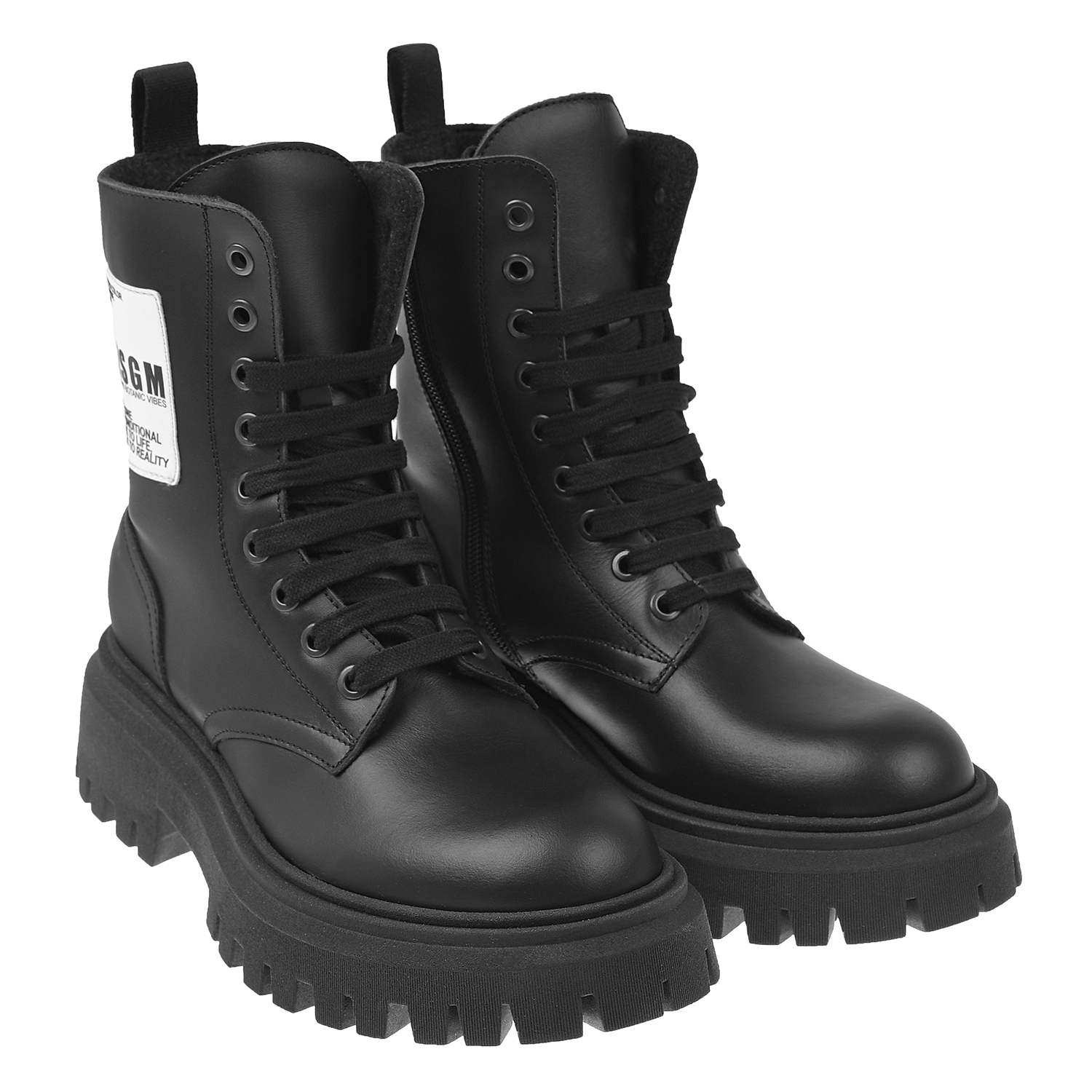 Высокие черные ботинки с белым лого MSGM детские, размер 33, цвет черный - фото 1