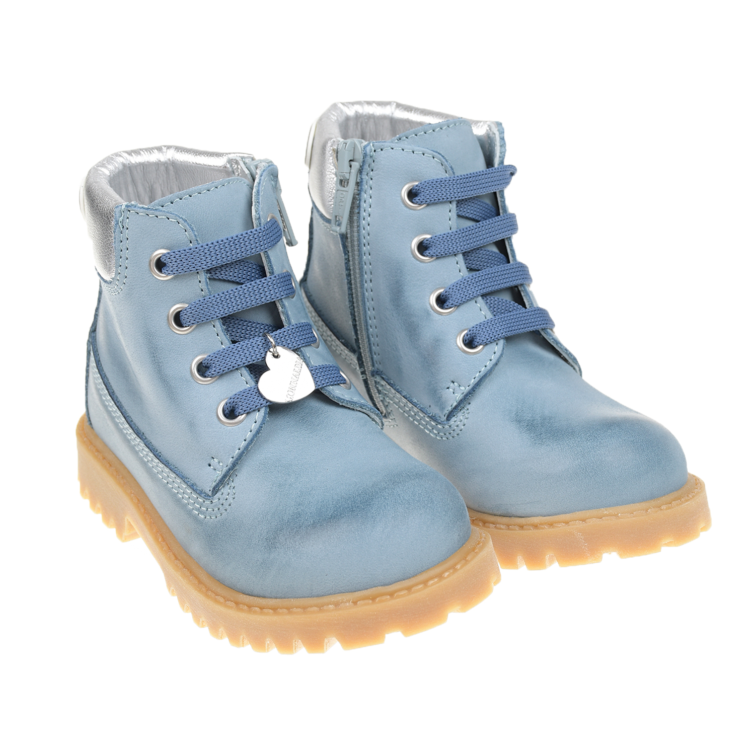 Синие ботинки с серебристым задником Monnalisa детские, размер 24, цвет синий - фото 1