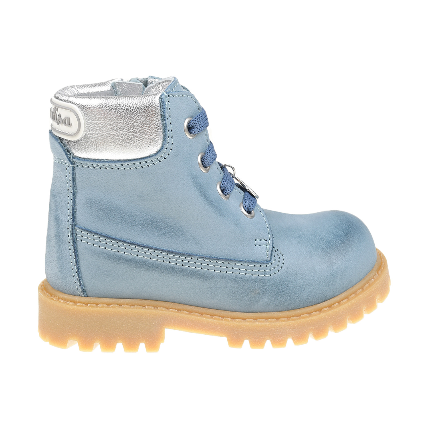 Синие ботинки с серебристым задником Monnalisa детские, размер 24, цвет синий - фото 2