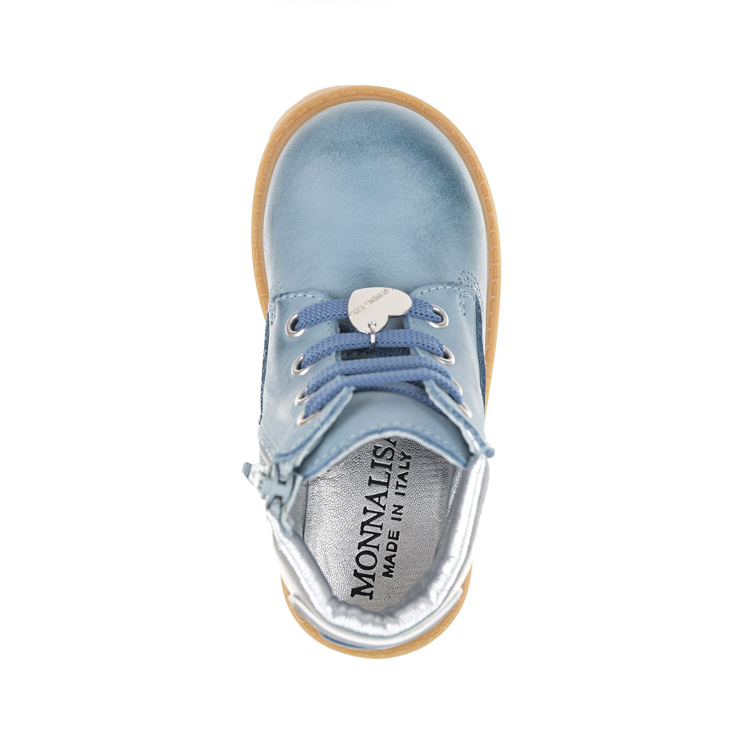 Синие ботинки с серебристым задником Monnalisa детские, размер 24, цвет синий - фото 4