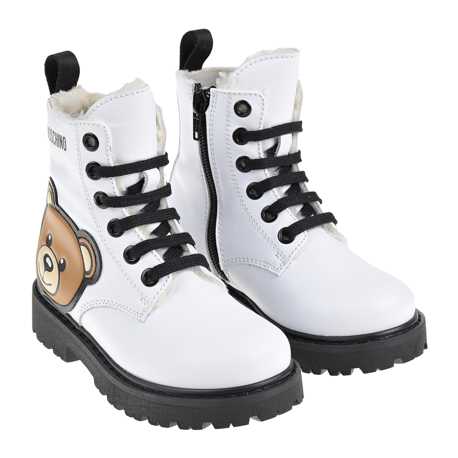 Белые утепленные ботинки из кожи Moschino детские, размер 27, цвет белый