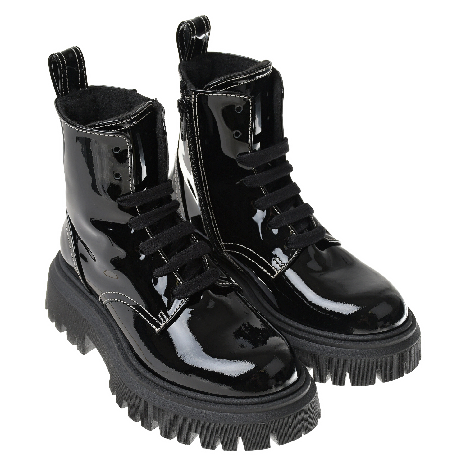 Черные лакированные ботинки с флисовой подкладкой No. 21 детские, размер 32, цвет черный - фото 1