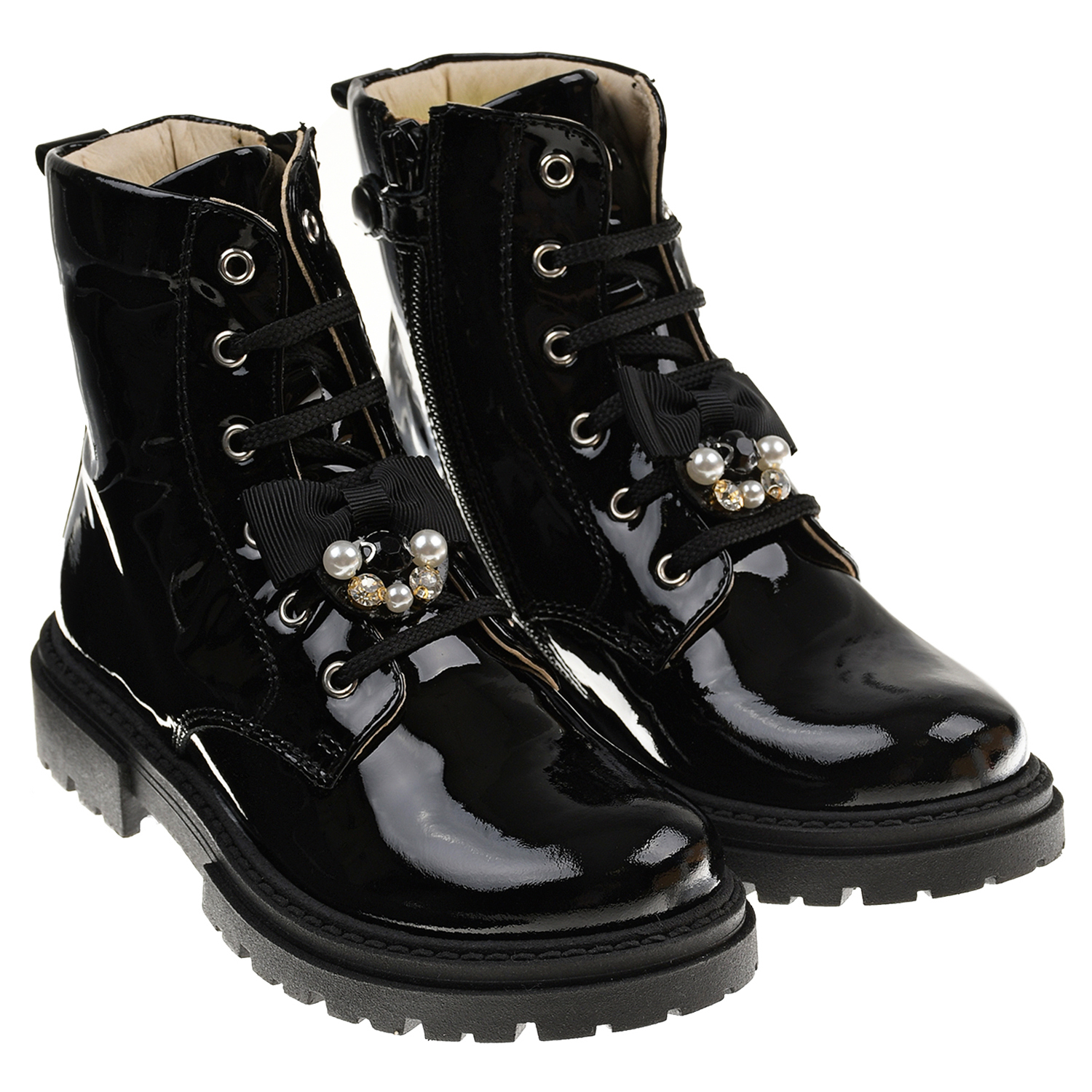 Черные лаковые ботинки с бантами Walkey детские, размер 25, цвет черный - фото 1