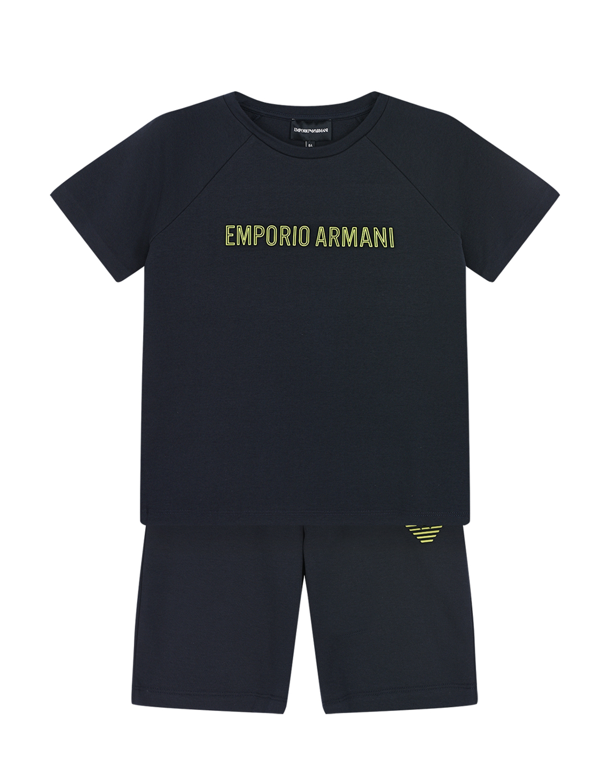 

Комплект из тонкого трикотажа (футболка + шорты) Emporio Armani, Синий, Комплект из тонкого трикотажа (футболка + шорты) Emporio Armani