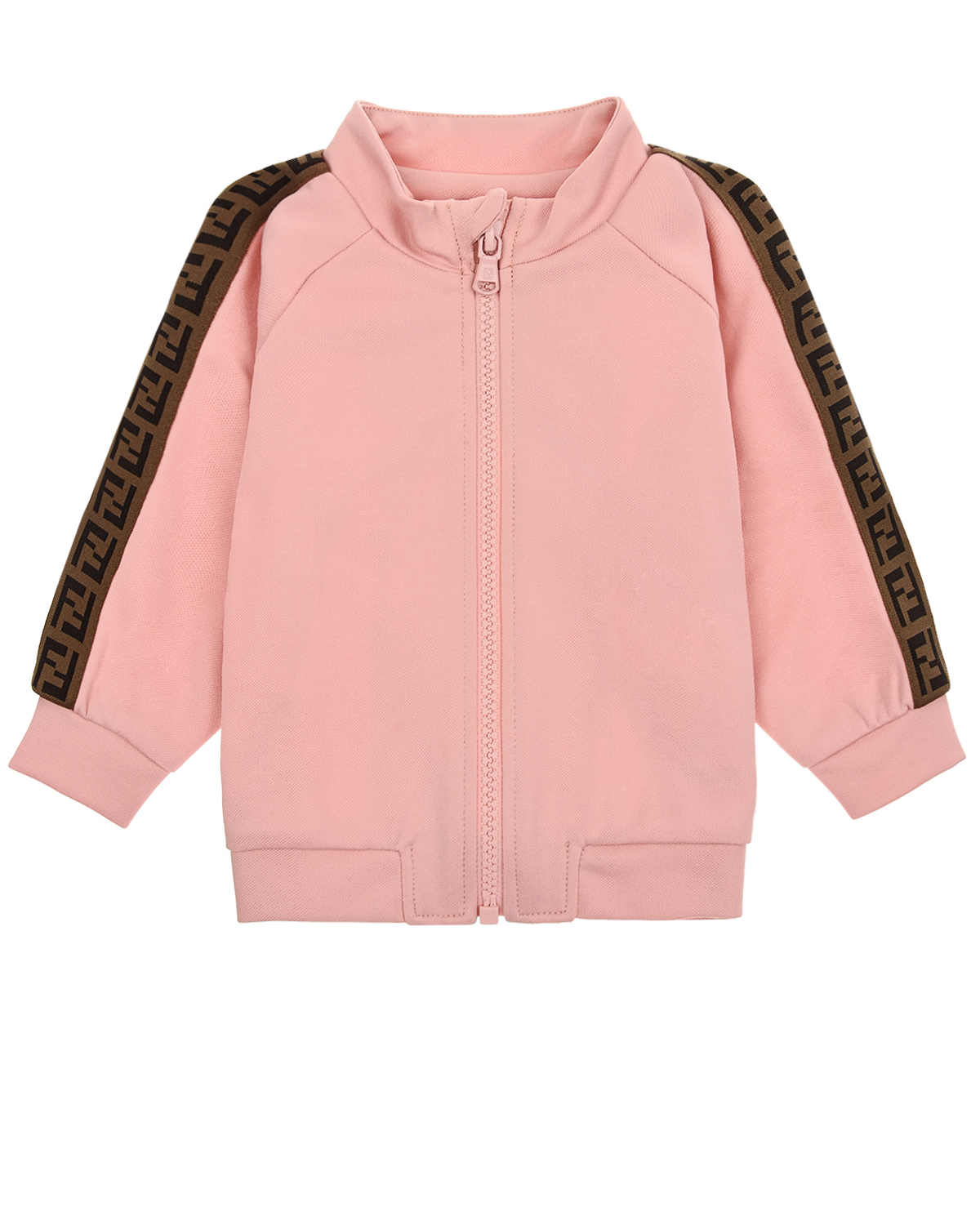 Розовая спортивная куртка с коричневыми лампасами Fendi детская, размер 68, цвет розовый - фото 1