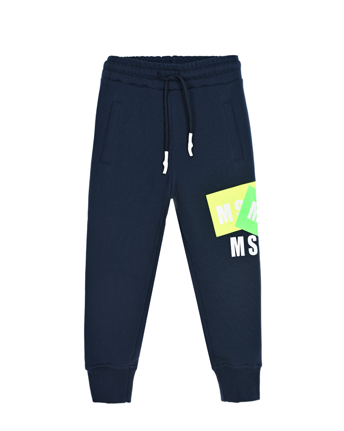 Темно-синие спортивные брюки принто "патчи" MSGM детское, размер 104, цвет синий - фото 1
