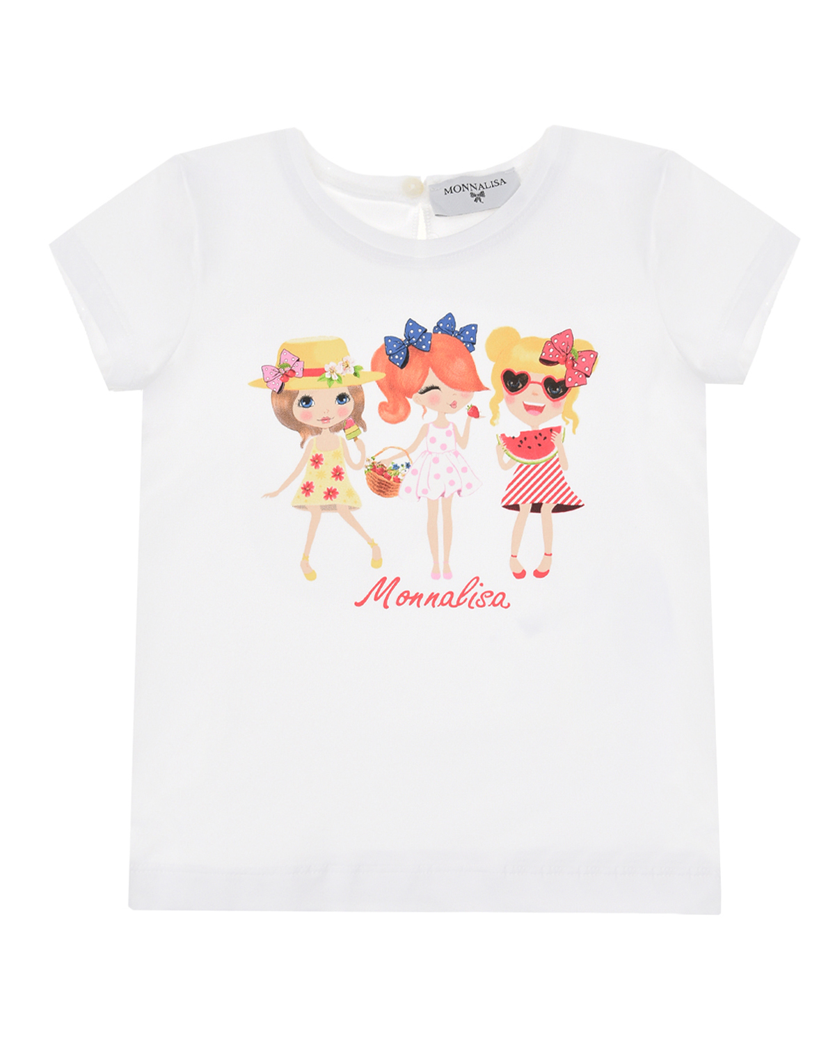 Белая футболка с принтом "три девочки" Monnalisa, размер 86, цвет белый - фото 1