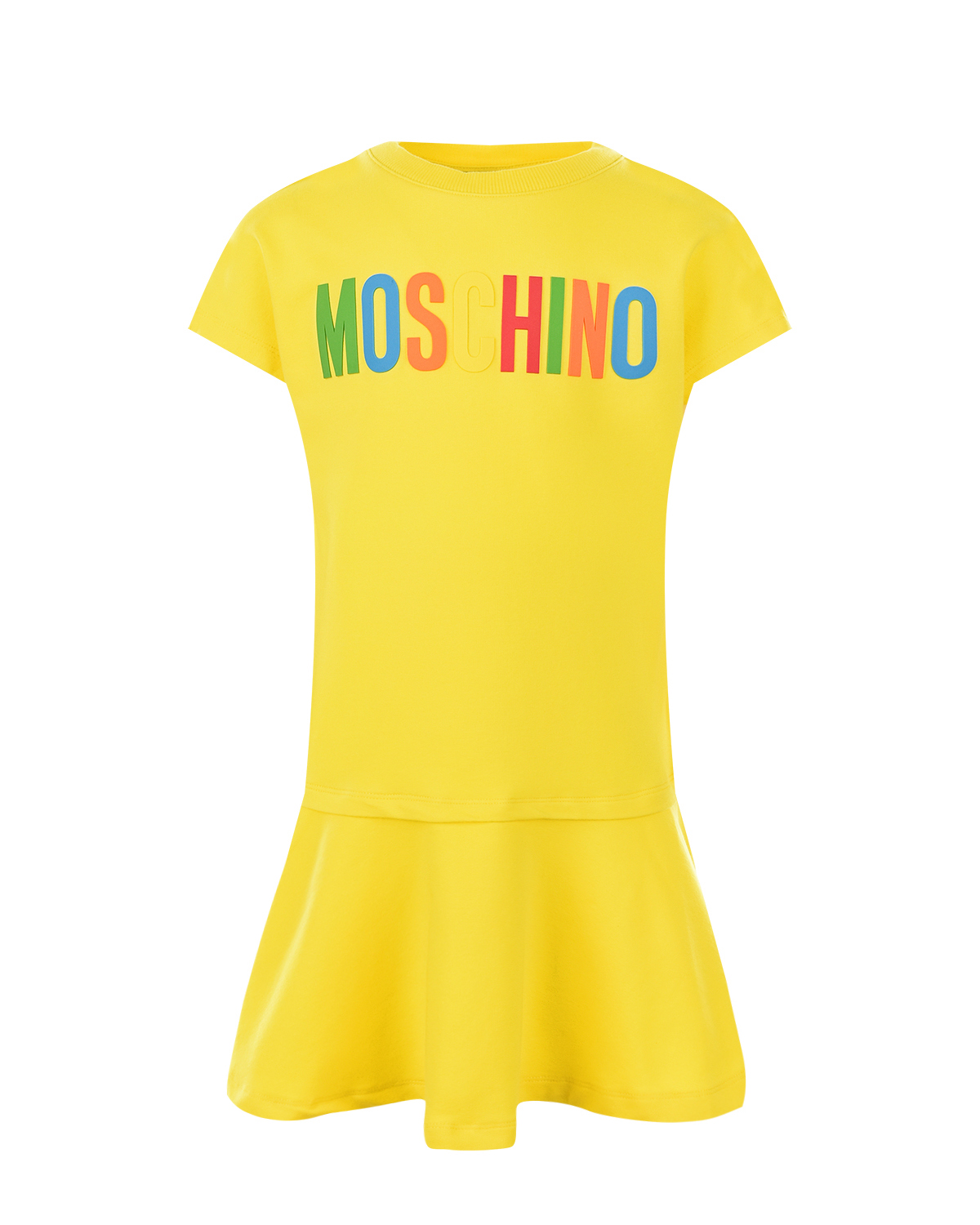 Желтое платье с разноцветным логотипом Moschino детское - фото 1