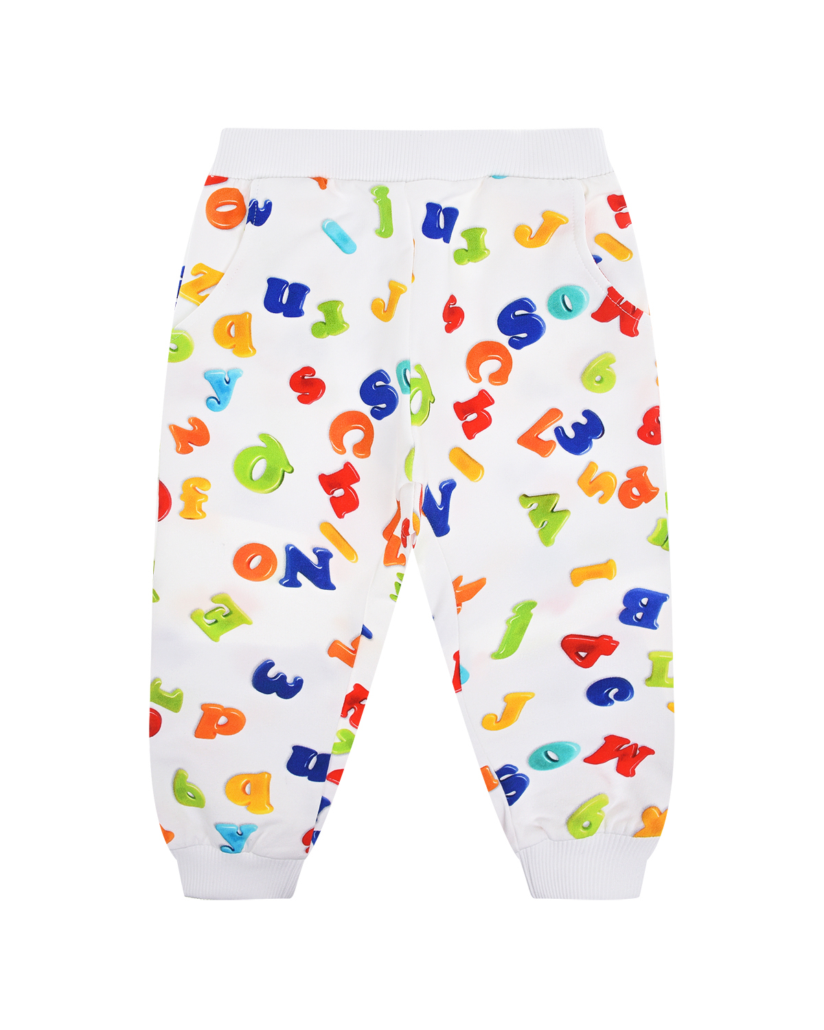 Белые спортивные брюки с принтом "Цифры и буквы" Moschino детские - фото 1