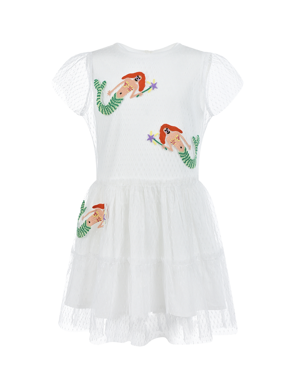 Белое платье с короткими рукавами и вышивкой "русалки" Stella McCartney детское - фото 1