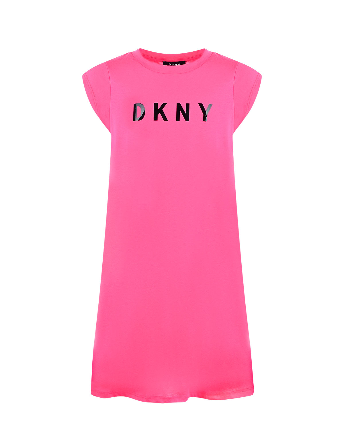 Розовое платье свободного силуэта с принтом логотипа DKNY детское - фото 1