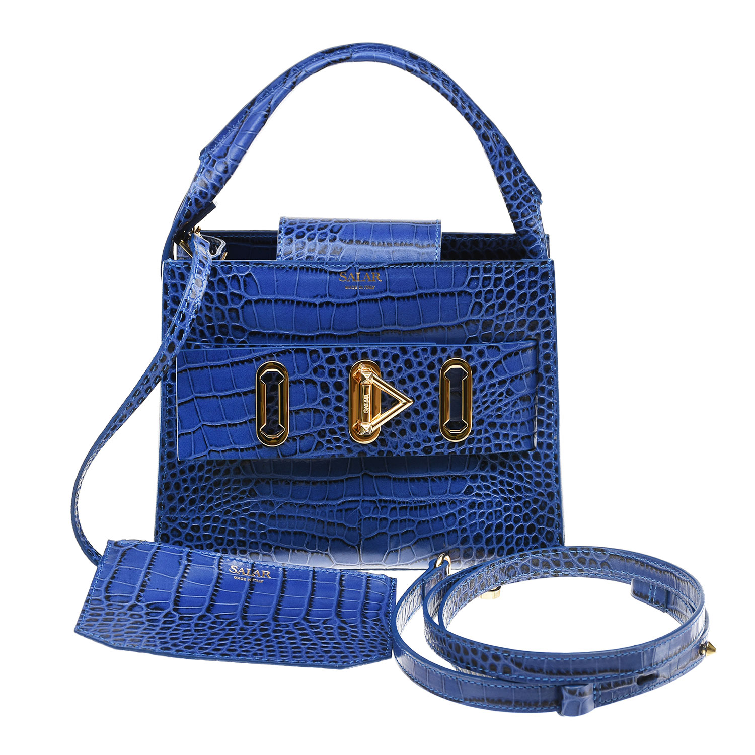 Кожаная сумка с тиснением под крокодила, 23х12х18 см Salar, размер unica, цвет синий