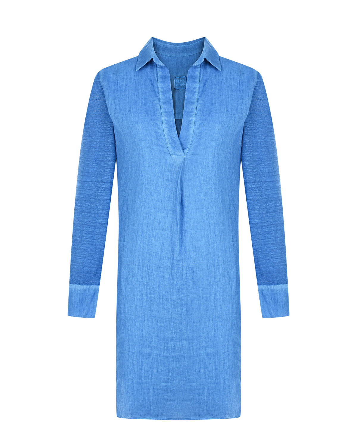 Синее платье с отложным воротником 120% Lino, размер 38, цвет синий - фото 1