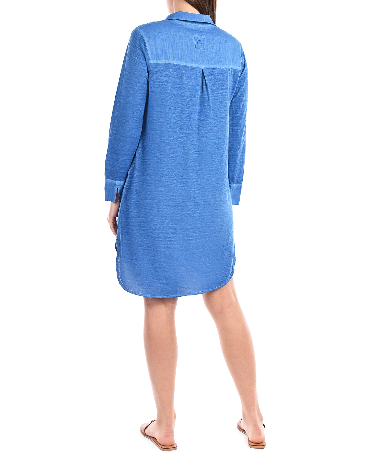 Синее платье с отложным воротником 120% Lino, размер 38, цвет синий - фото 3