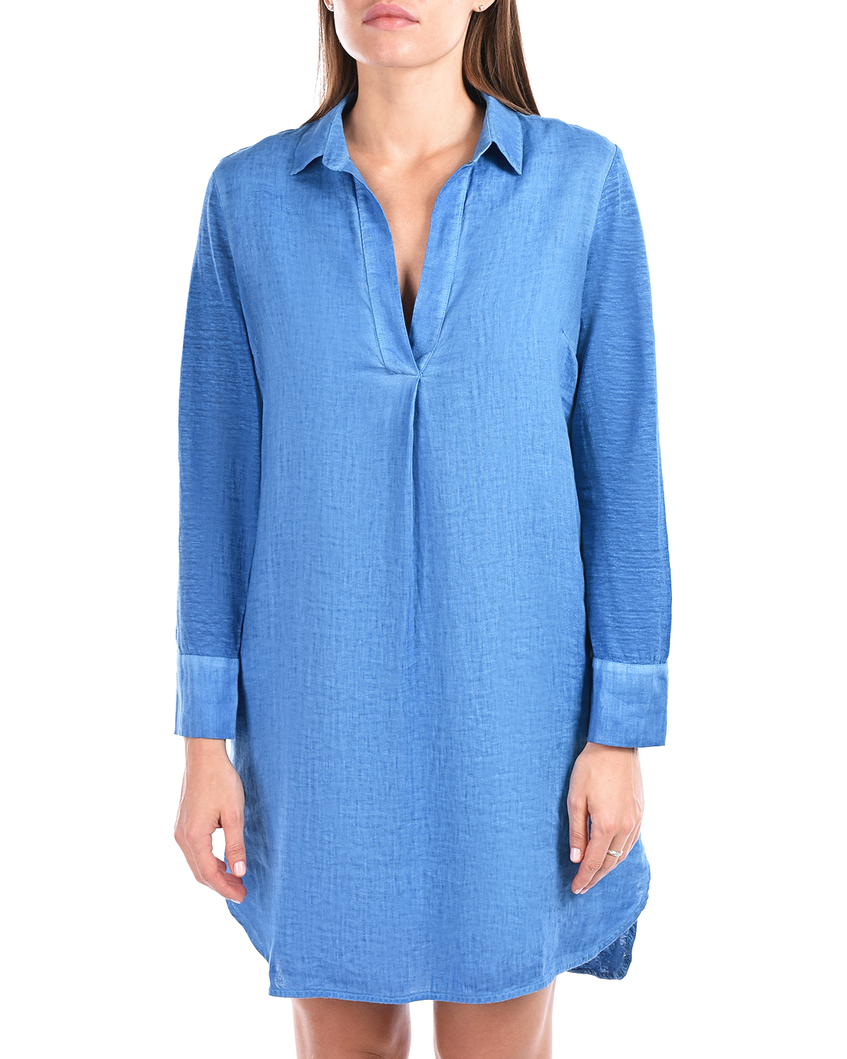 Синее платье с отложным воротником 120% Lino, размер 38, цвет синий - фото 7