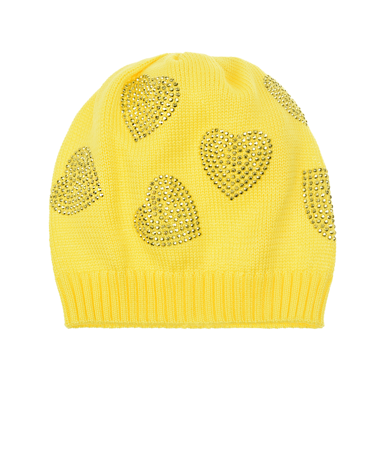 Желтая шапка с сердечками из стразов Catya детская, размер 53, цвет желтый - фото 1