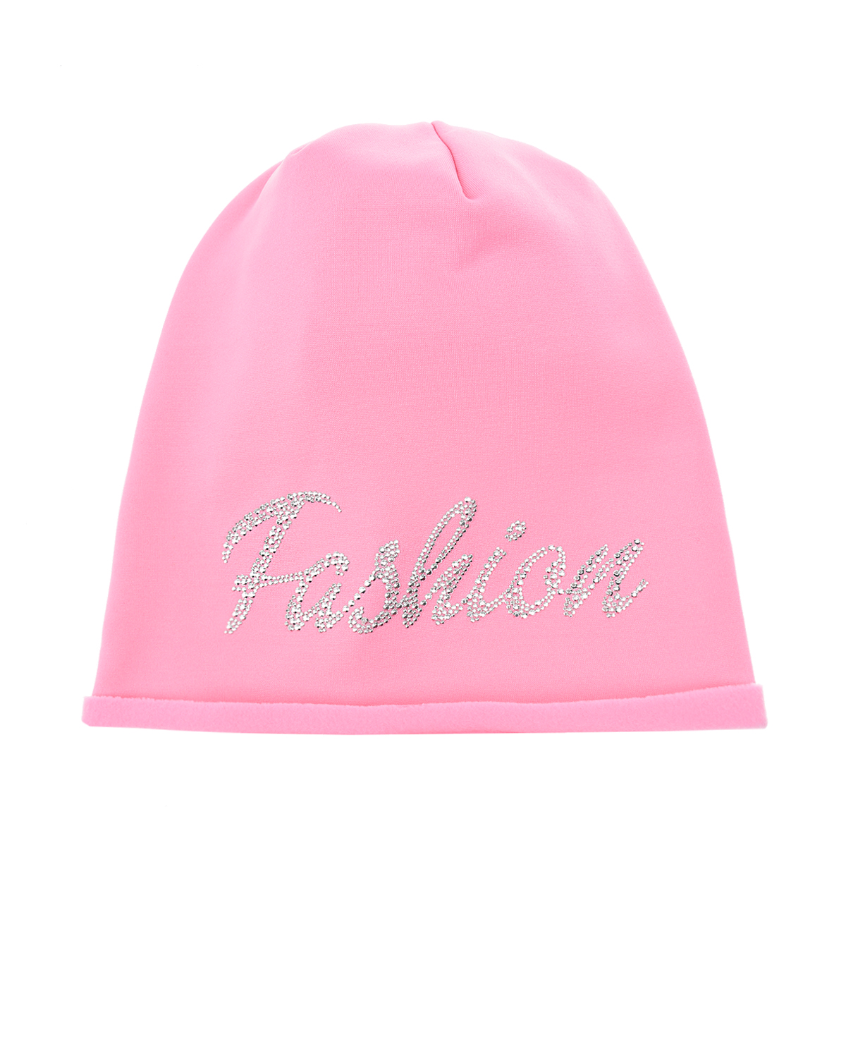 Розовая шапка из трикотажа с надписью из стразов "Fashion" Catya детская - фото 1