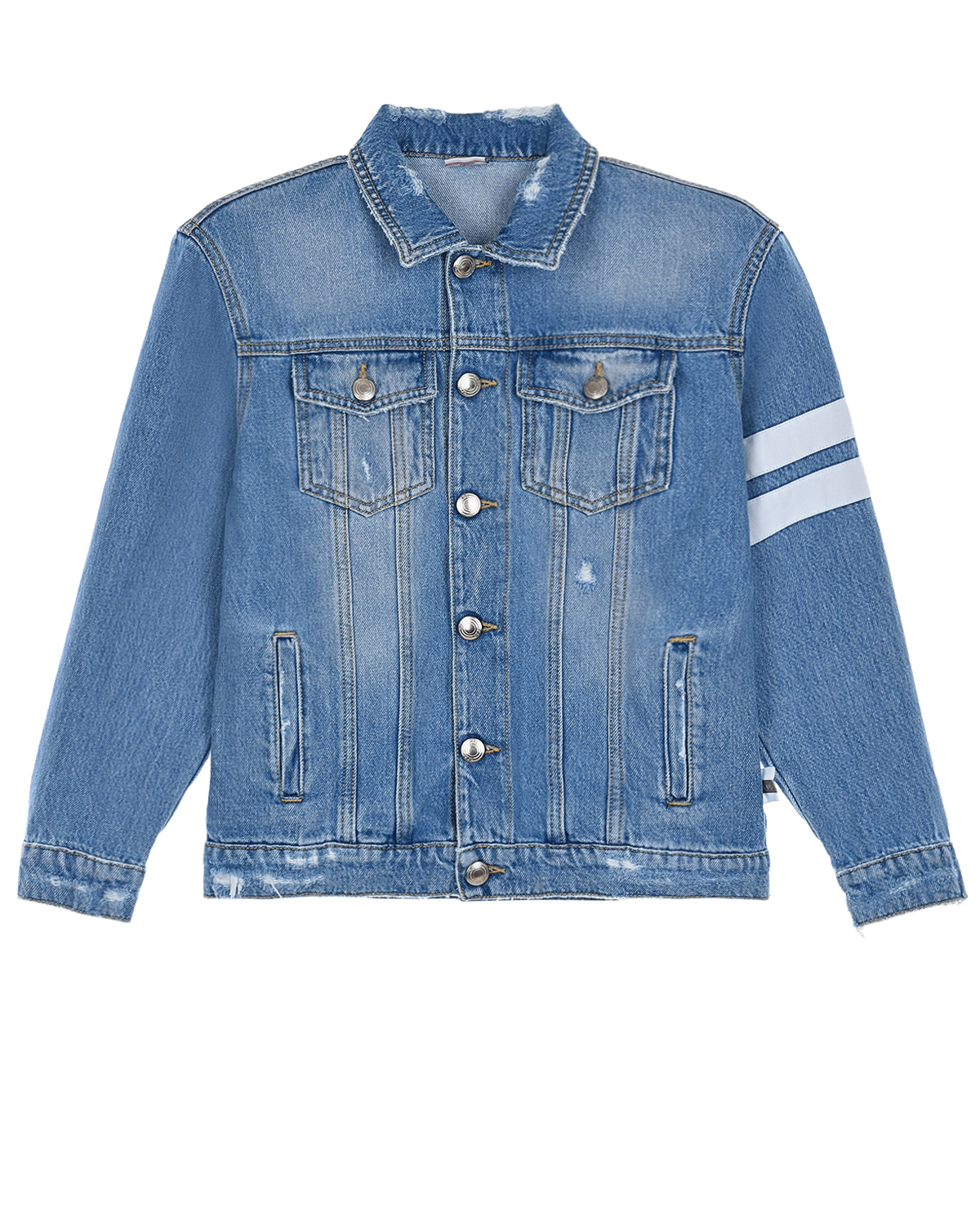 Джинсовая куртка из хлопка с логотипом на спинке GCDS детская, размер 140, цвет голубой - фото 1